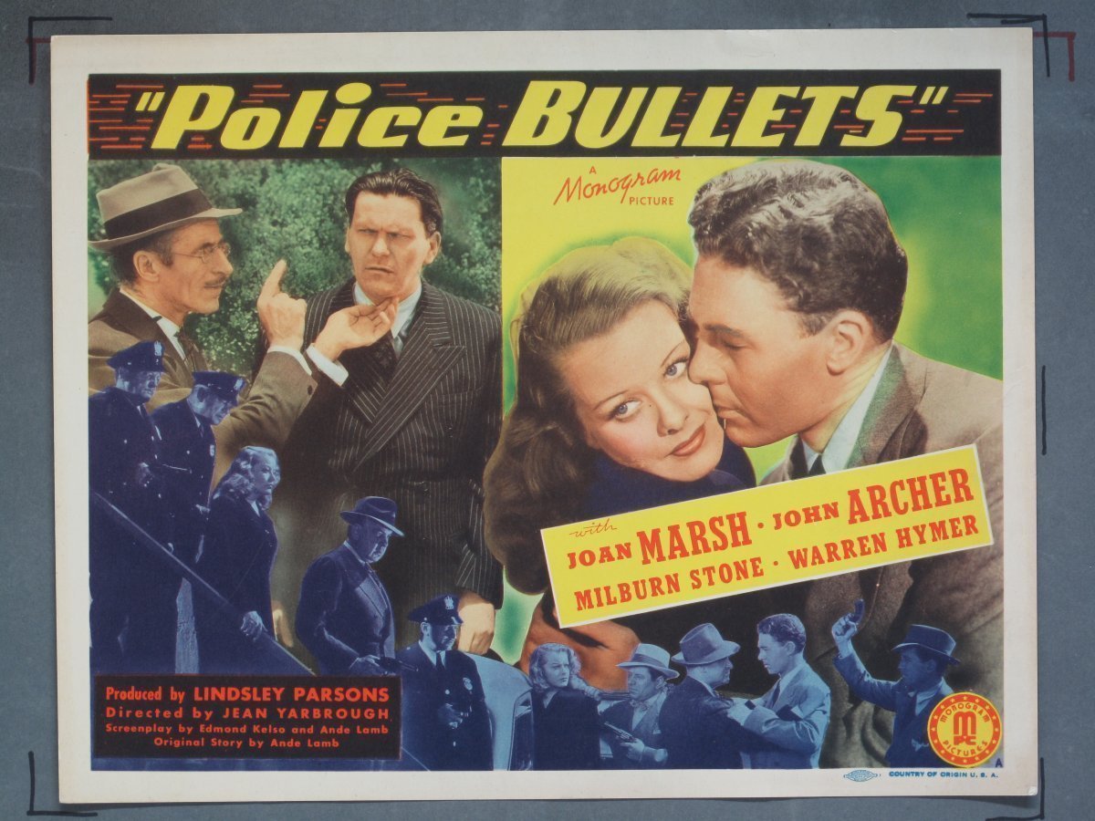POLICE BULLETS (Monogram) 1942 Title Card +(7) Lobby Cards