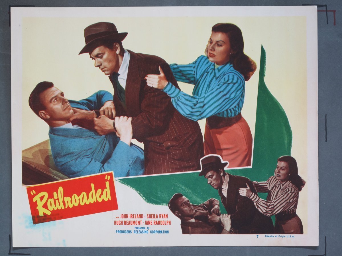 RAILROADED (PRC) 1947 Title Card +(5) Lobby Cards - Image 2