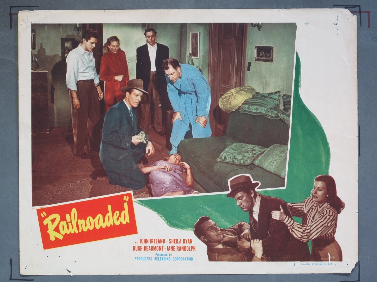 RAILROADED (PRC) 1947 Title Card +(5) Lobby Cards - Image 5