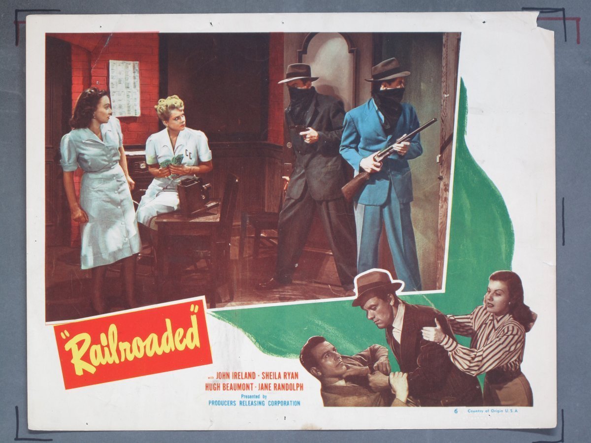 RAILROADED (PRC) 1947 Title Card +(5) Lobby Cards - Image 6