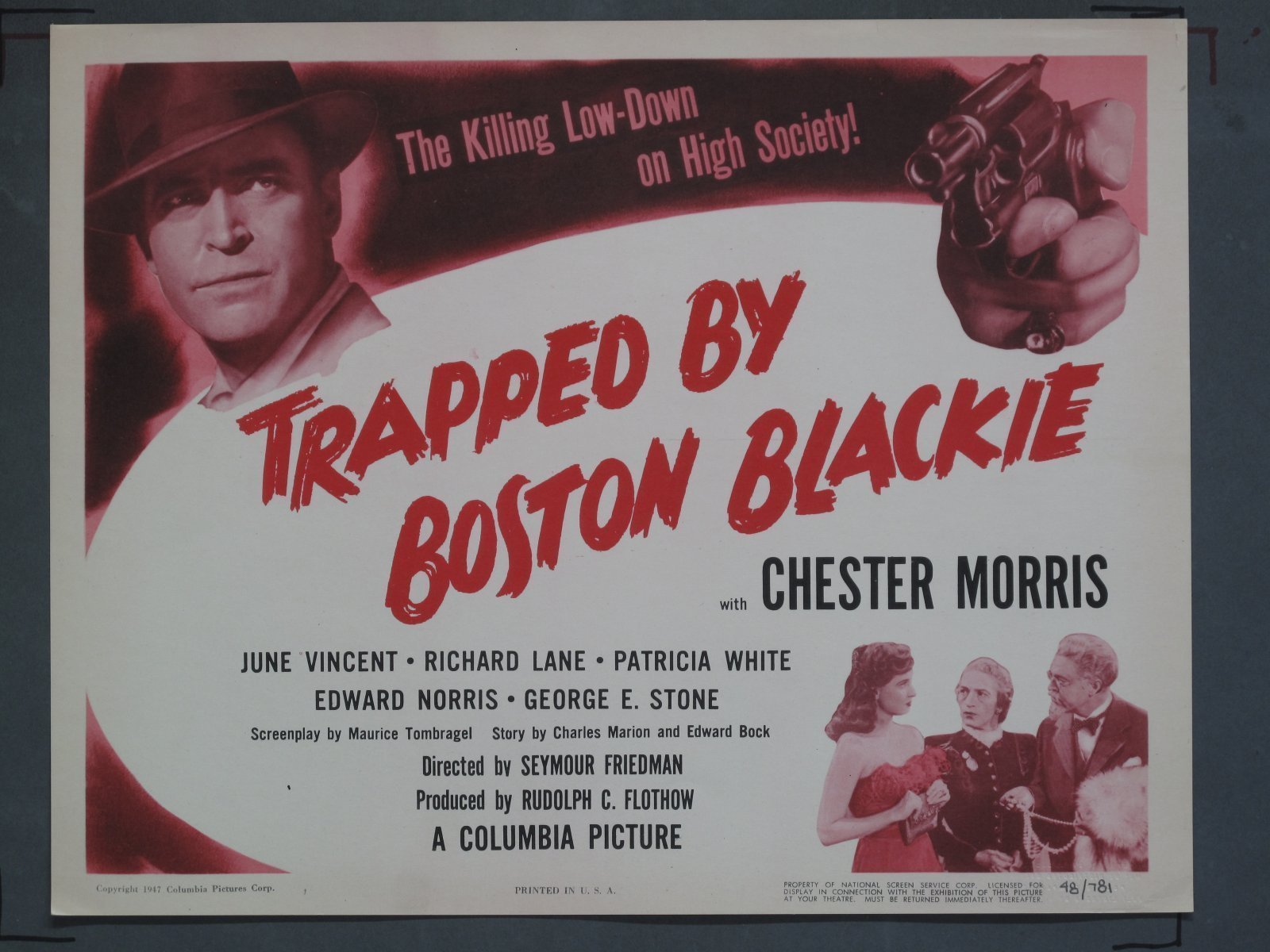 TRAPPED BY BOSTON BLACKIE (Columbia) 1948 Title Card +(7) Lobby Cards
