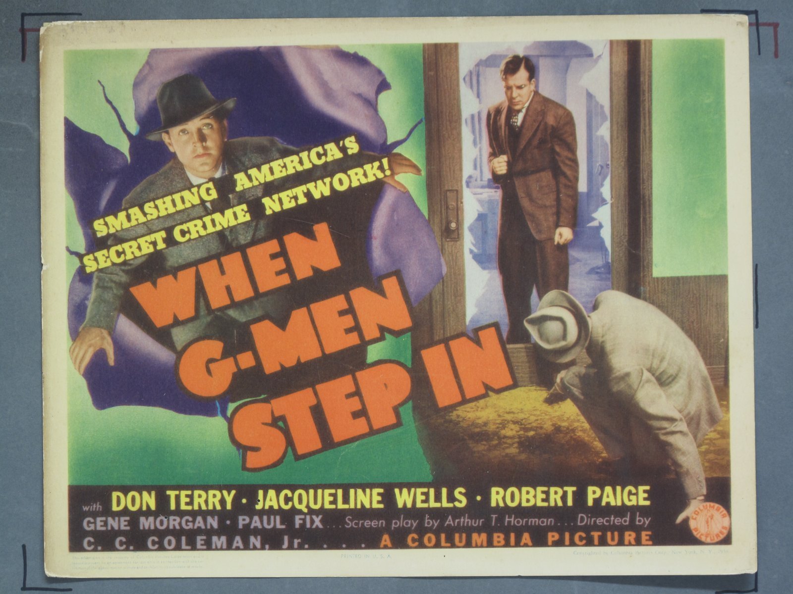 WHEN G-MEN STEP IN (Columbia) 1938 Title Card +(5) Lobby Cards