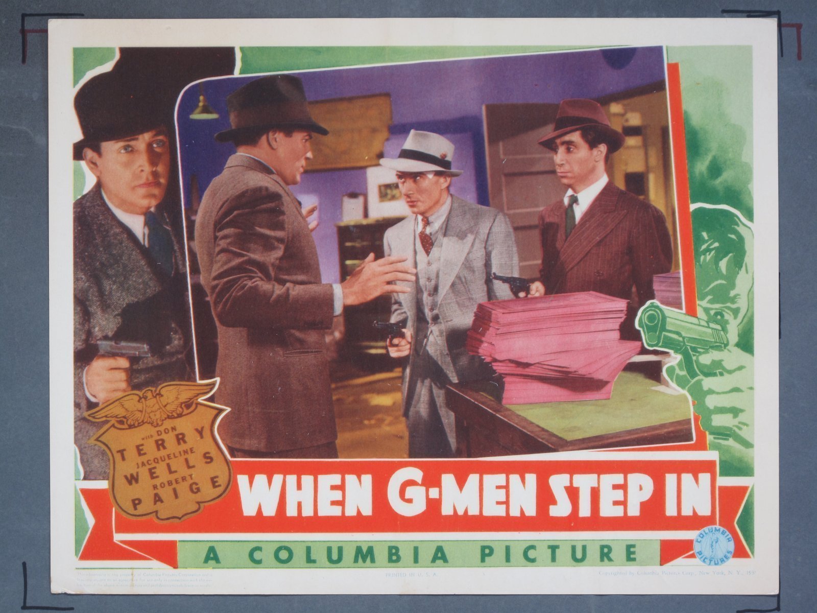 WHEN G-MEN STEP IN (Columbia) 1938 Title Card +(5) Lobby Cards - Image 5