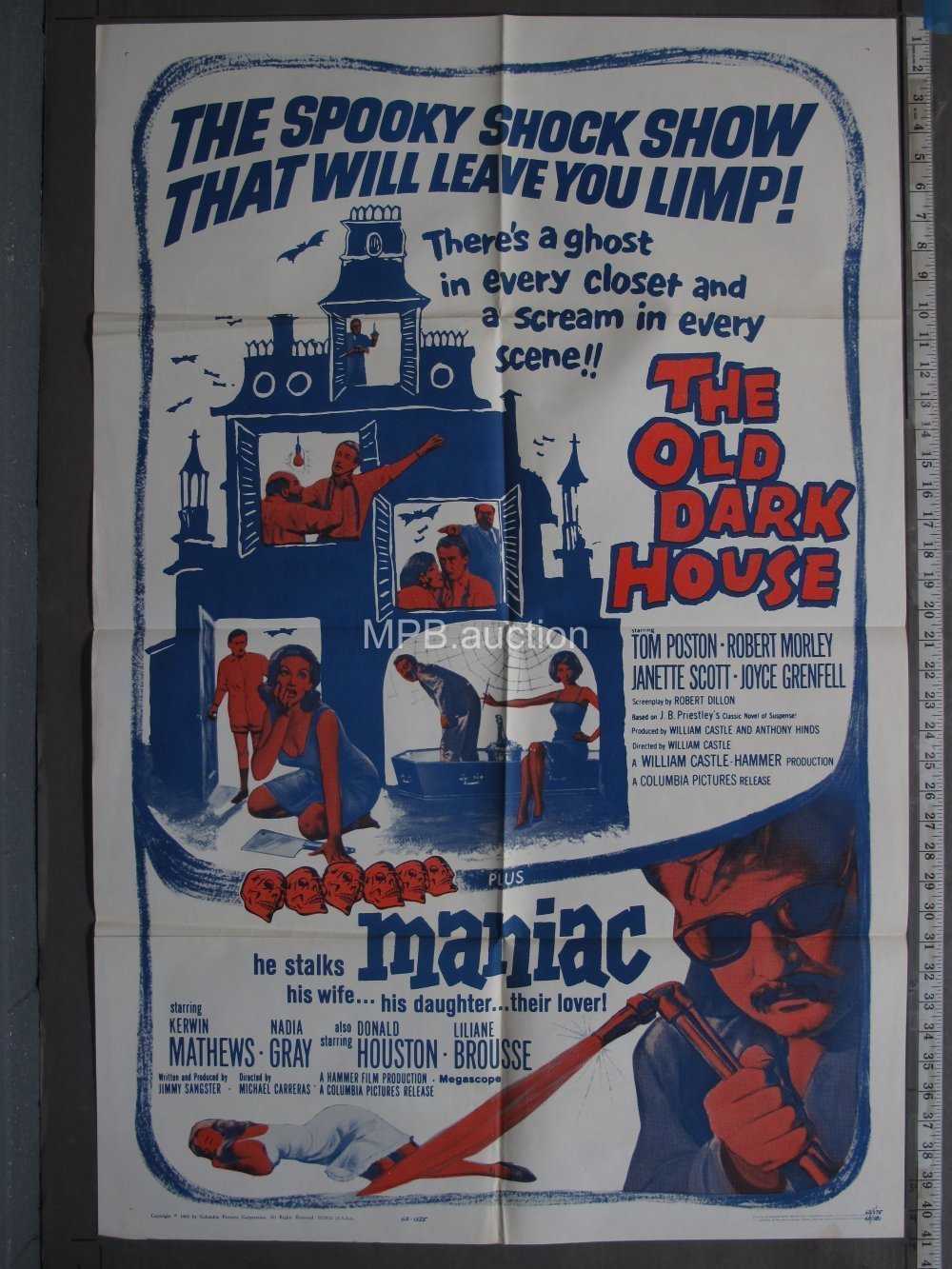 OLD DARK HOUSE + MANIAC DOUBLE BILL (1963) Folded One Sheet