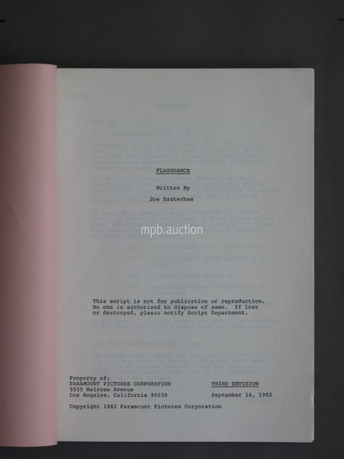 Flashdance Writing FLASHDANCE (1983) Vintage Original Film Script For Sale