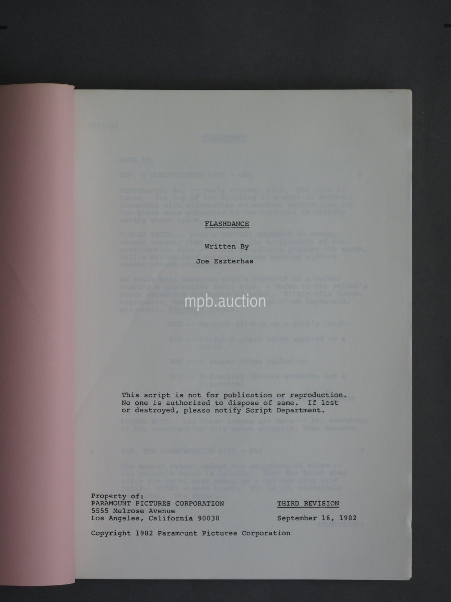 FLASHDANCE (1983) Vintage Original Film Script