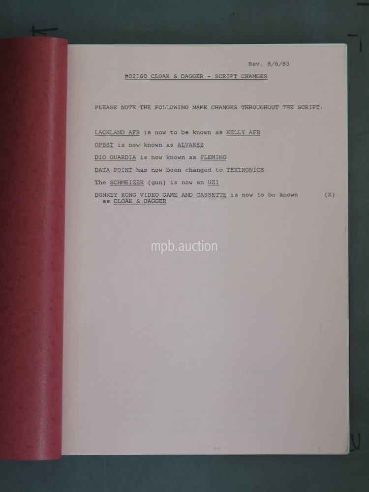 CLOAK AND DAGGER (1984) Original Film Script - Image 2