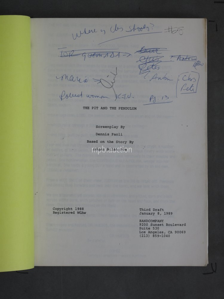 PIT AND THE PENDULUM (1991) Original Film Script