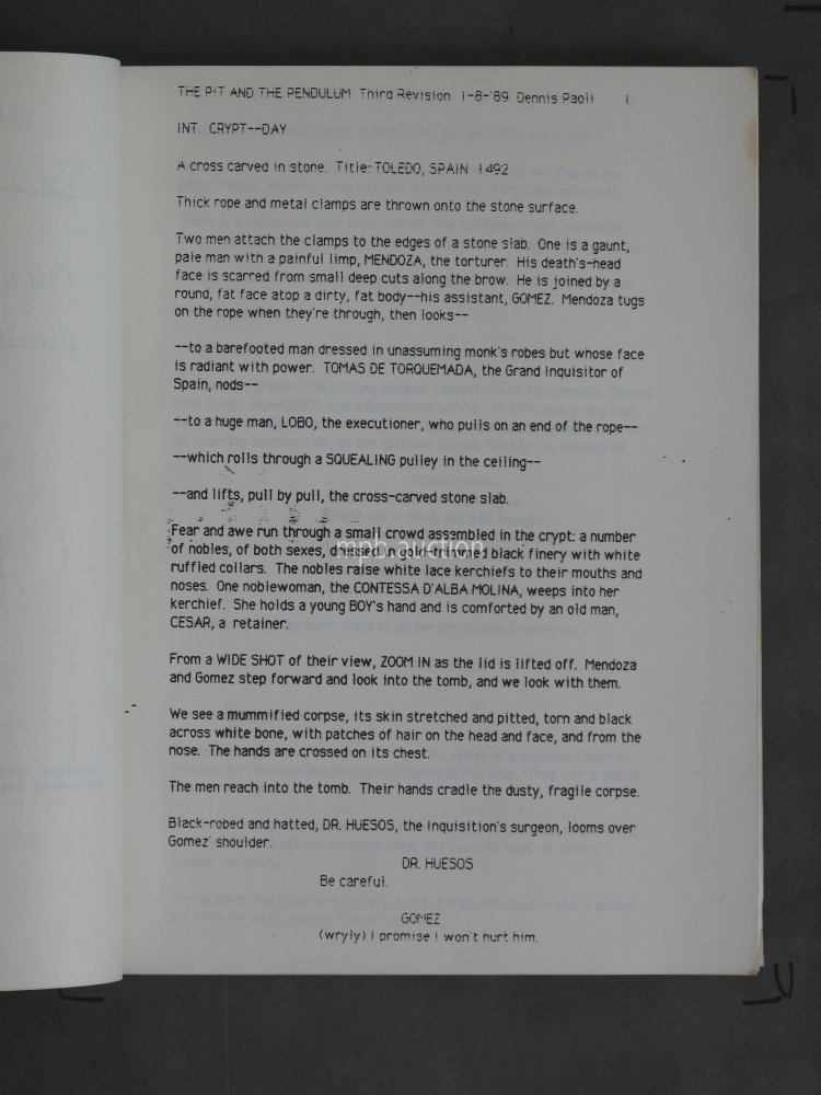 PIT AND THE PENDULUM (1991) Original Film Script - Image 2