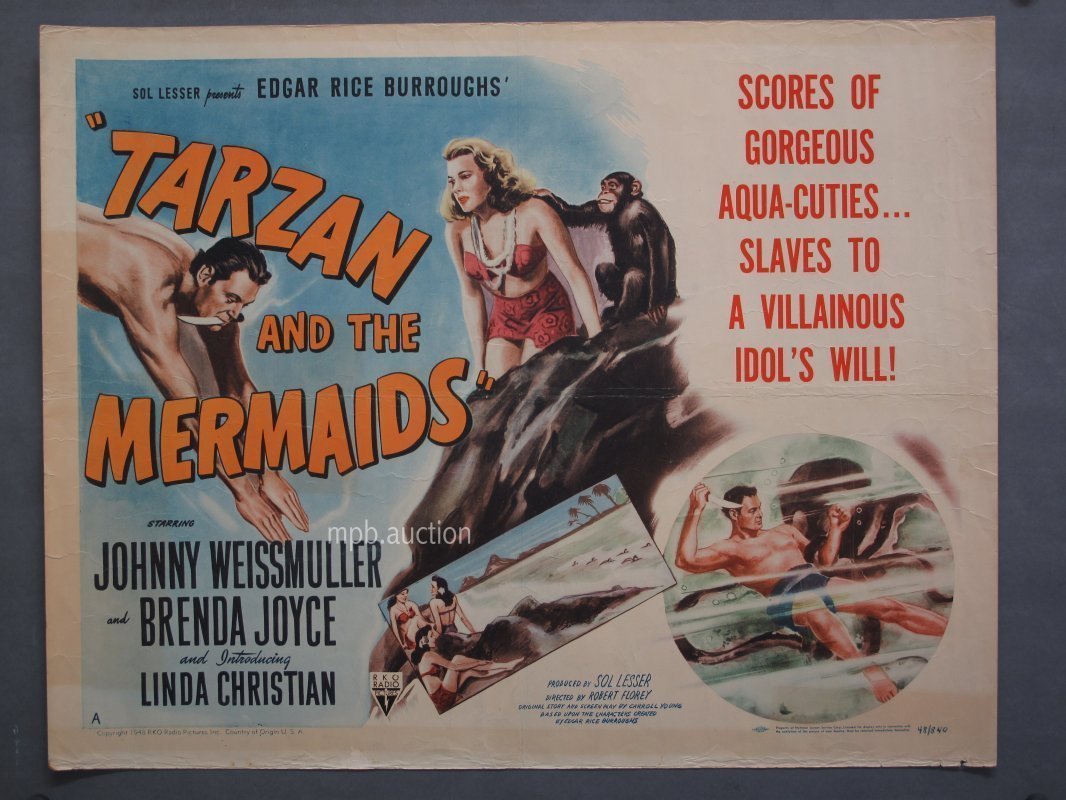 TARZAN AND THE MERMAIDS (1948) Half Sheet Movie Poster