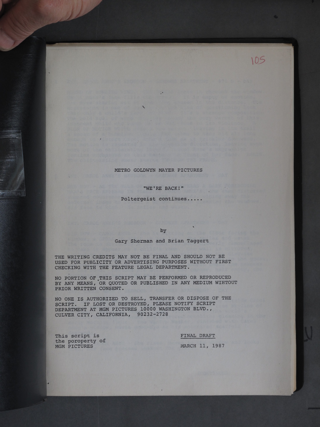 POLTERGEIST 3 (1988) Original Film Script - Image 2