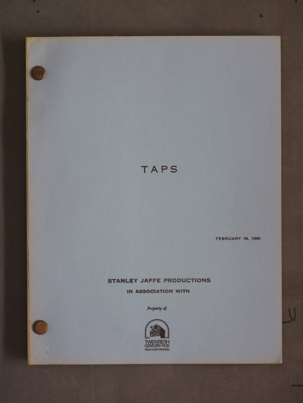 TAPS (1981) Original Film Script