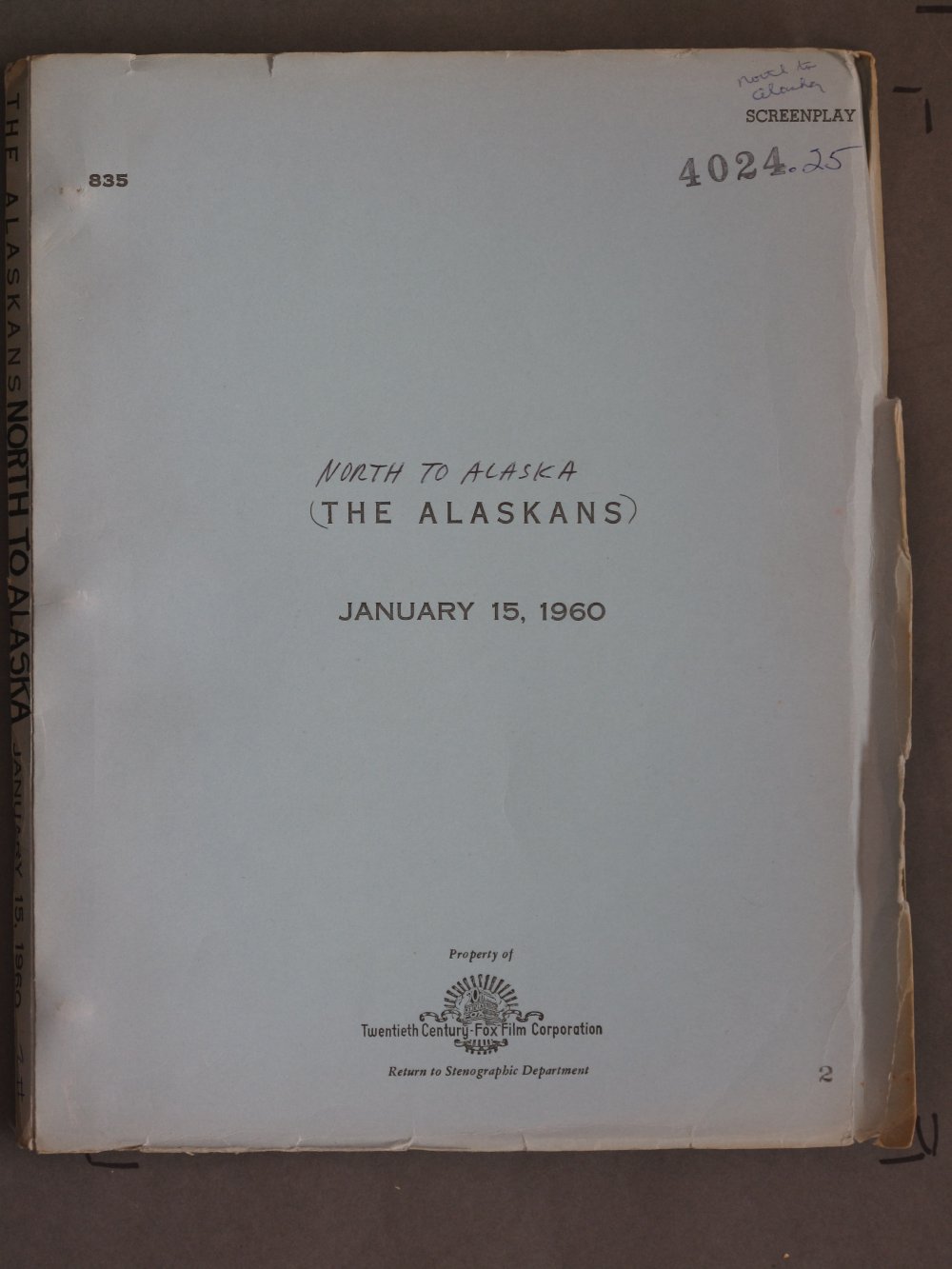 NORTH TO ALASKA (1960) Original Film Script