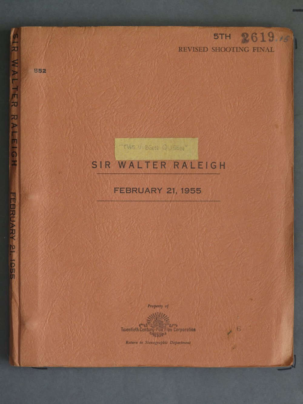 VIRGIN QUEEN (1955) Original Film Script