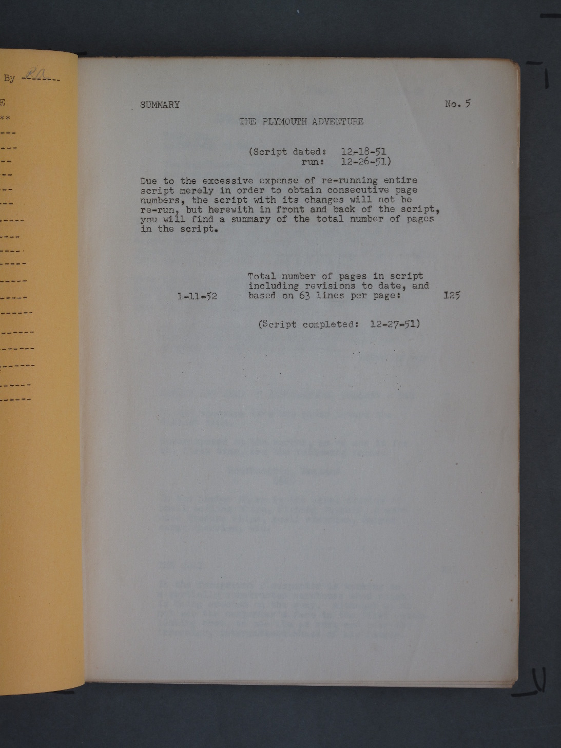 PLYMOUTH ADVENTURE (1952) Original Film Script - Image 2