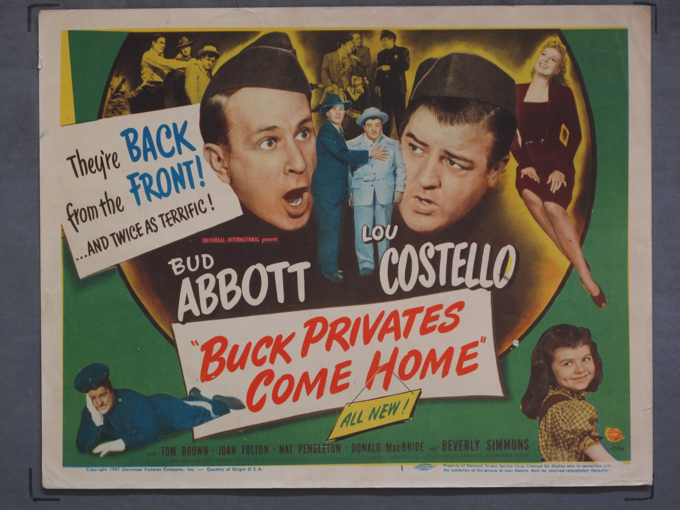 BUCK PRIVATES COME HOME (1947) Title Lobby Card Poster