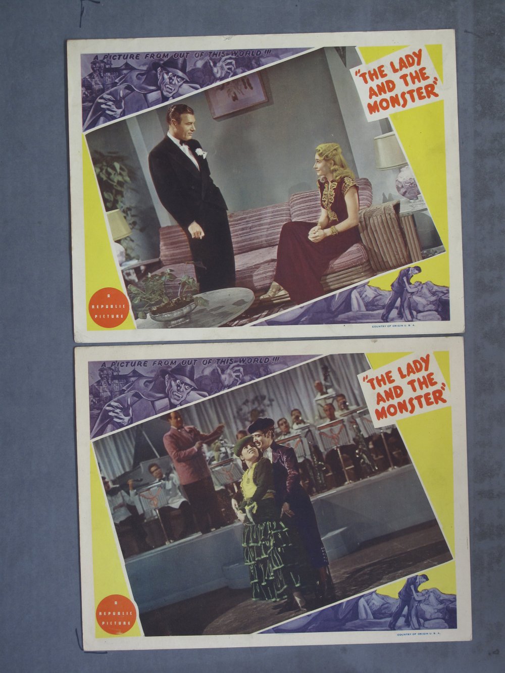 LADY AND THE MONSTER (1944) Two (2) Lobby Card Posters