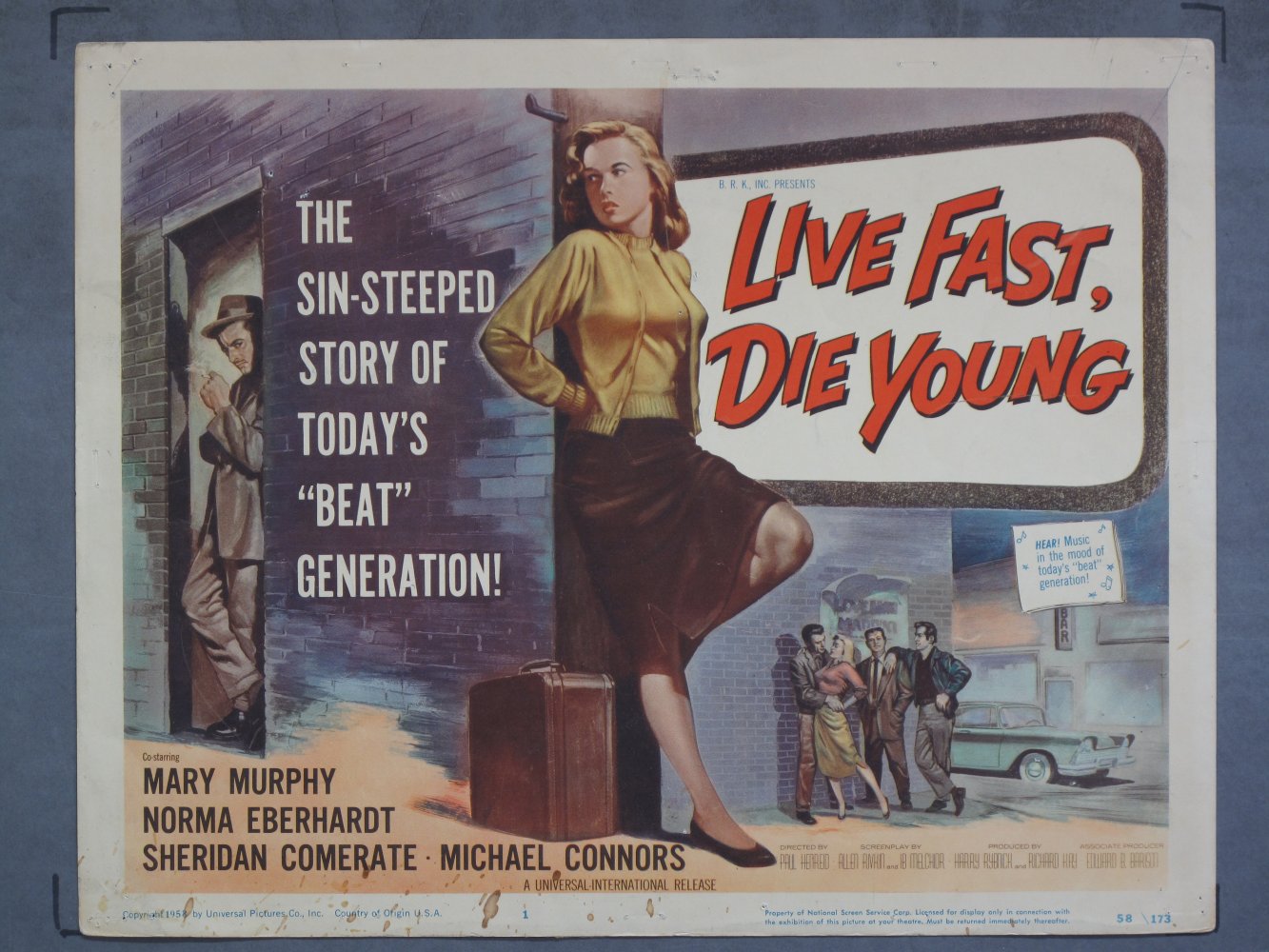 LIVE FAST DIE YOUNG (1958) Title Lobby Card Poster