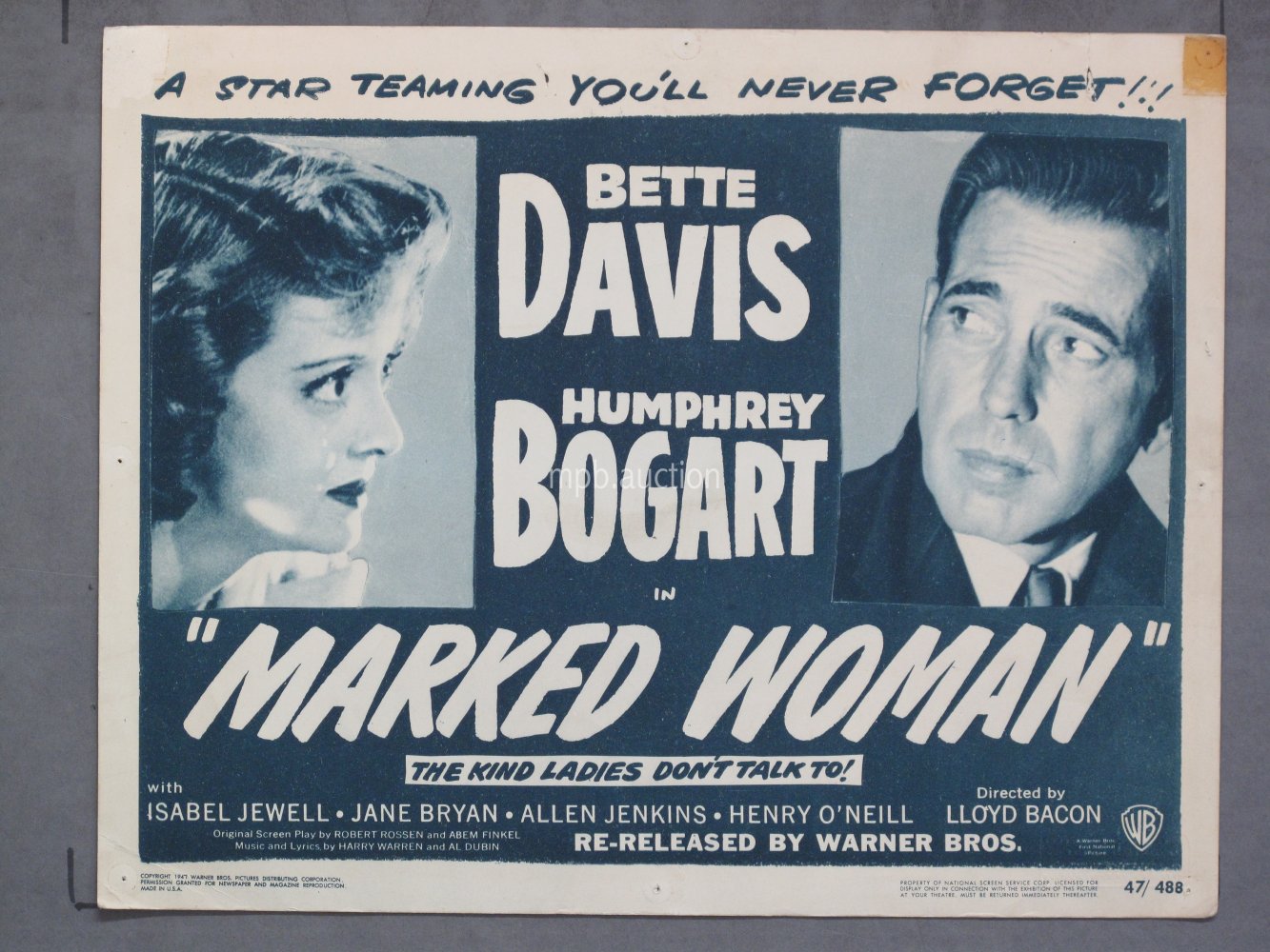 MARKED WOMAN (1947R) Lobby Card Poster