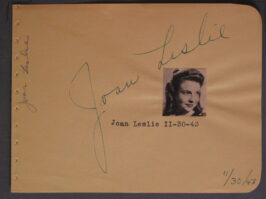 JOAN LESLIE AUTOGRAPH (1943) Signed Autograph Book Page